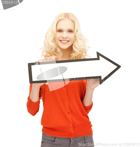 Image of girl with direction arrow sign