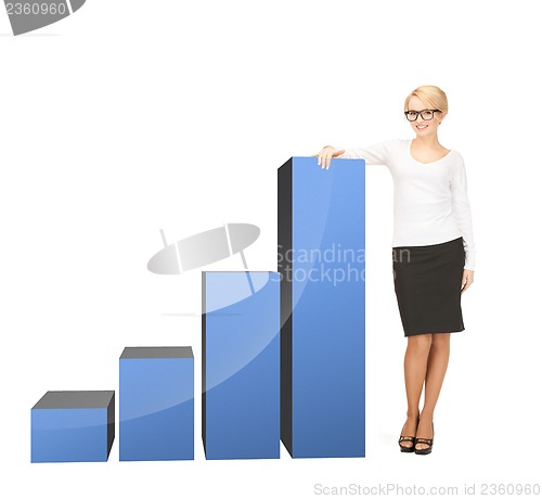 Image of businesswoman leaning on big 3d chart