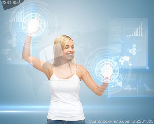 Image of woman working with virtual screen