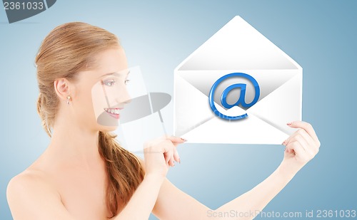 Image of woman showing virtual envelope