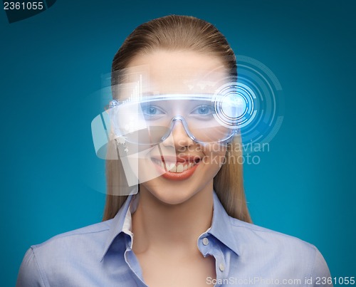Image of businesswoman with digital glasses