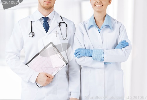 Image of nurse and male doctor holding cardiogram