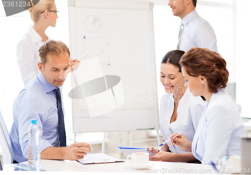 Image of business team discussing something in office