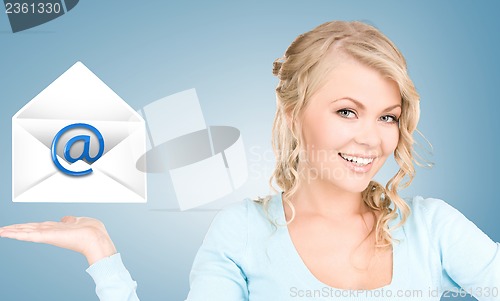 Image of woman showing virtual envelope
