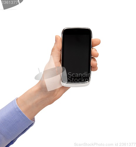 Image of woman hand with smartphone