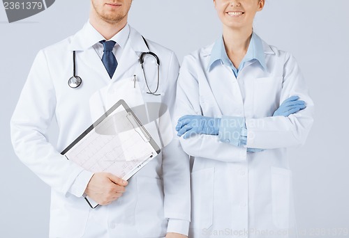 Image of nurse and male doctor holding cardiogram