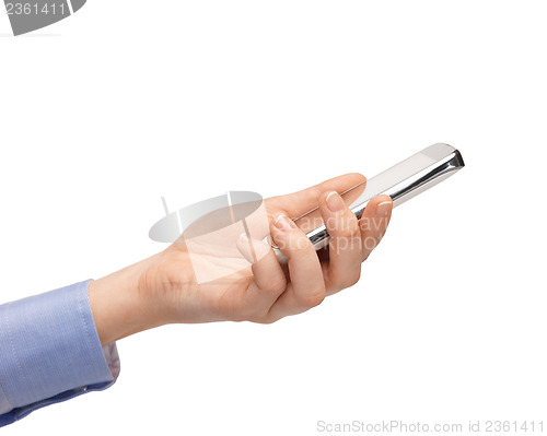 Image of woman hand with smartphone