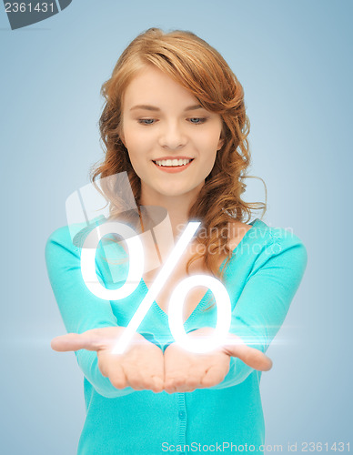 Image of girl showing sign of percent in her hand