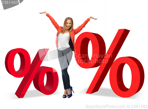 Image of woman with percent signs