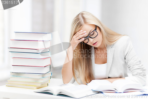Image of student with books and notes