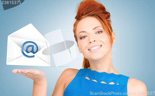 Image of woman showing virtual envelope