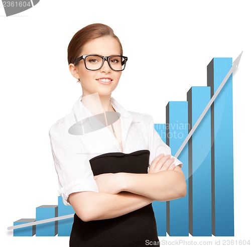Image of businesswoman with big 3d chart