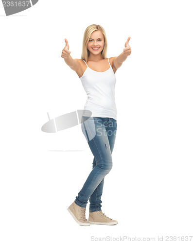 Image of woman in blank white t-shirt