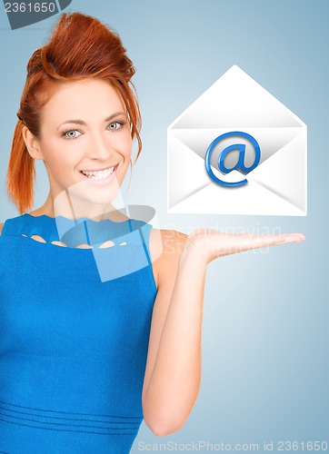 Image of woman showing virtual envelope