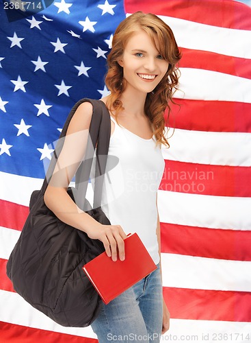 Image of teenage girl in blank white t-shirt with book