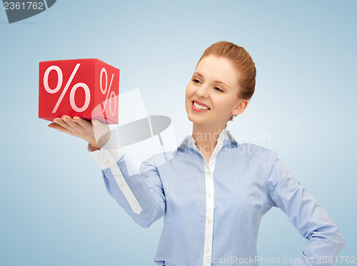 Image of woman with big percent box