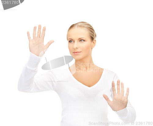 Image of woman working with virtual screen