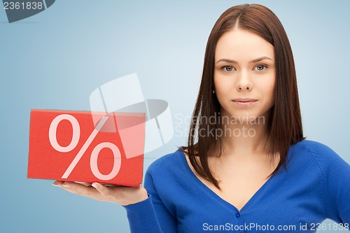 Image of woman with big percent box