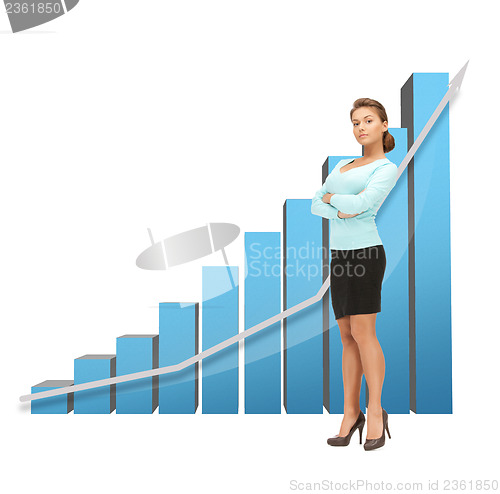 Image of businesswoman with big 3d chart