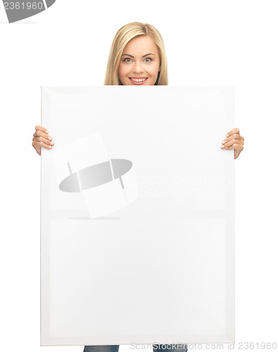 Image of woman with white blank board