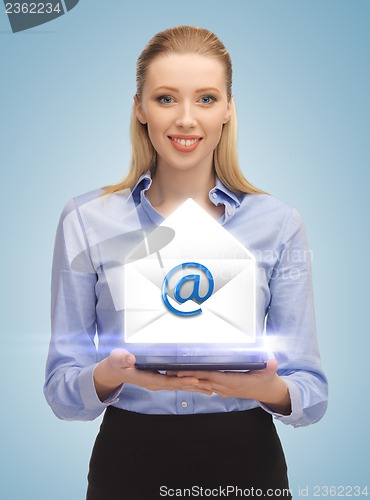 Image of woman showing virtual envelope