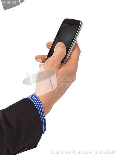 Image of man hand with smartphone