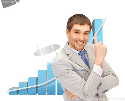 Image of successful businessman with 3d chart