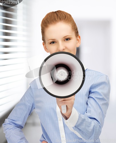 Image of happy woman with megaphone