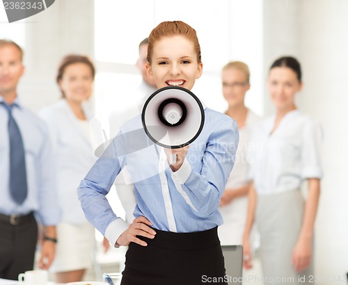 Image of happy woman with megaphone