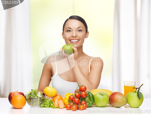 Image of woman with fruits and vegetables