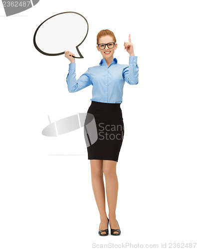 Image of businesswoman with blank text bubble