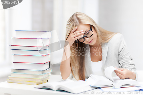 Image of student with books and notes