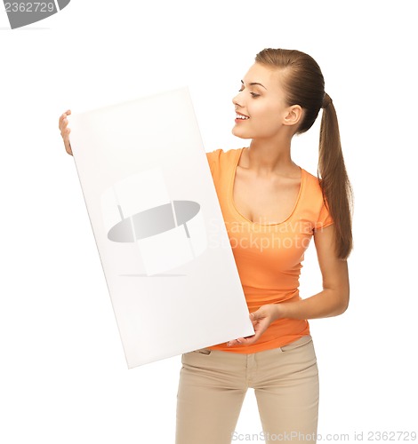 Image of woman with white blank board