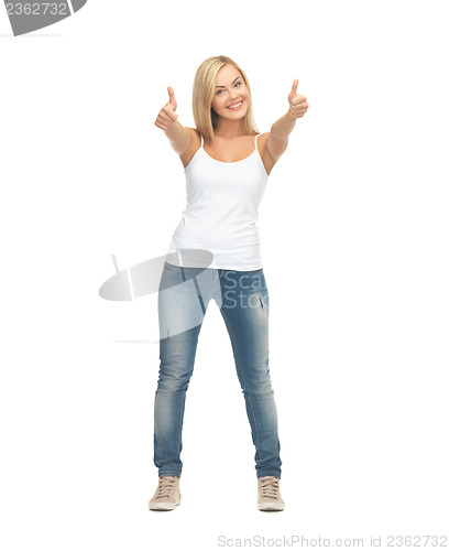 Image of woman in blank white t-shirt