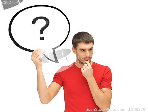 Image of man with question mark in text bubble