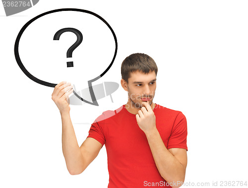 Image of man with question mark in text bubble