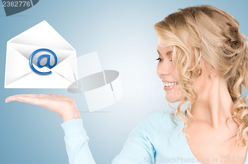 Image of woman showing virtual envelope