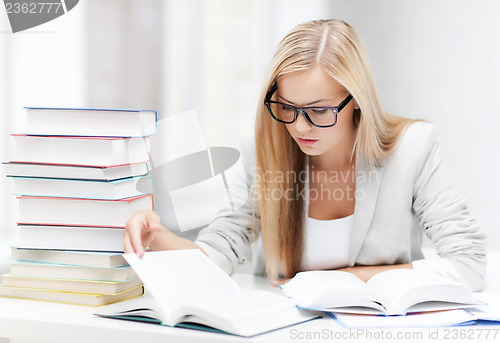 Image of student with books and notes