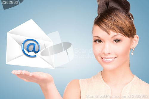 Image of woman showing virtual envelope