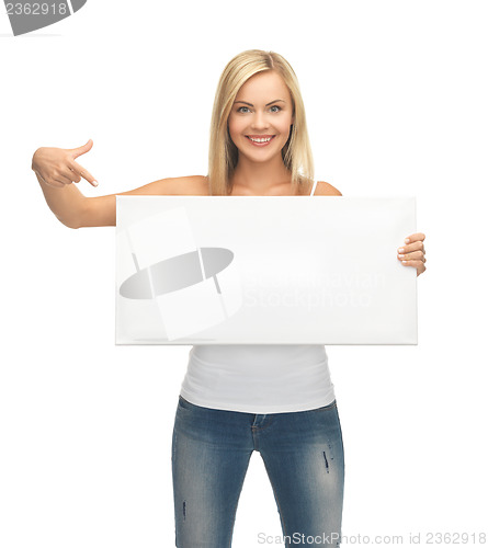 Image of woman with white blank board