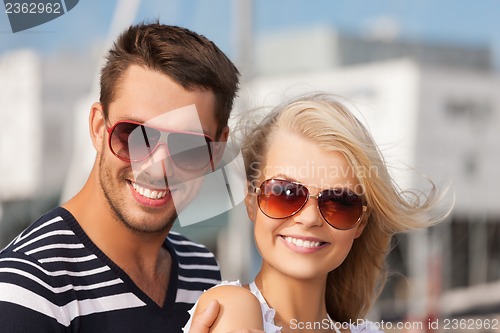 Image of happy young couple in port