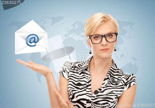 Image of woman showing virtual envelope