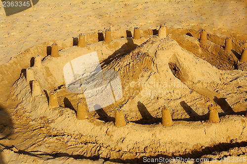 Image of The castle and the fortress wall, built children of sand on a be