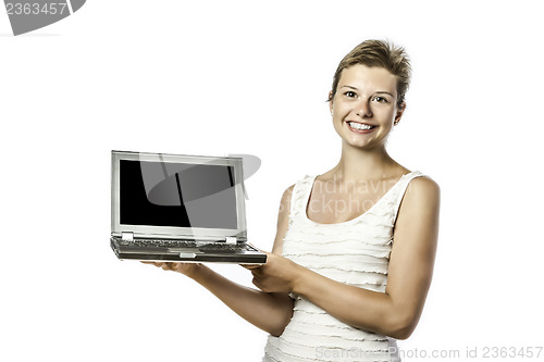 Image of Young woman with computer