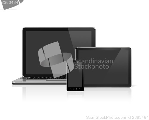 Image of Laptop, mobile phone and digital tablet pc