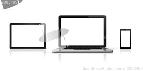 Image of Laptop, mobile phone and digital tablet pc