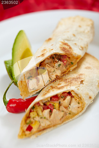 Image of tortilla wraps with meat and vegetables