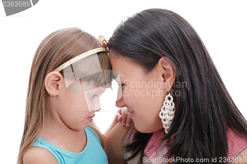 Image of Mother and daughter, isolated on white 