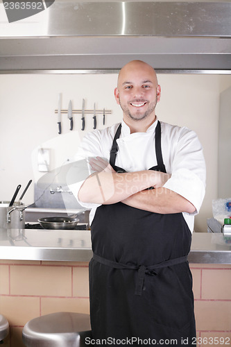 Image of Portrait of young male chef in commercial kitchen
