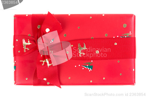 Image of Red gift box with ribbon and bow